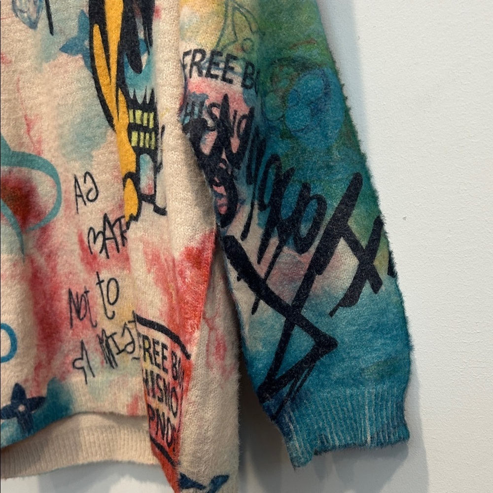 Happy graffiti streetwear Colorful Graphic Sweater women’s large - Picture 4 of 7
